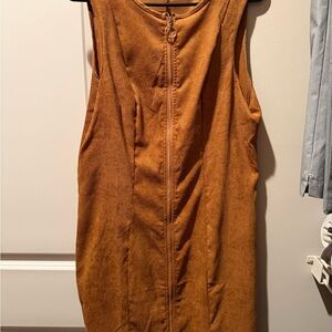Sleeveless Zip-Front Suede Dress in Rust